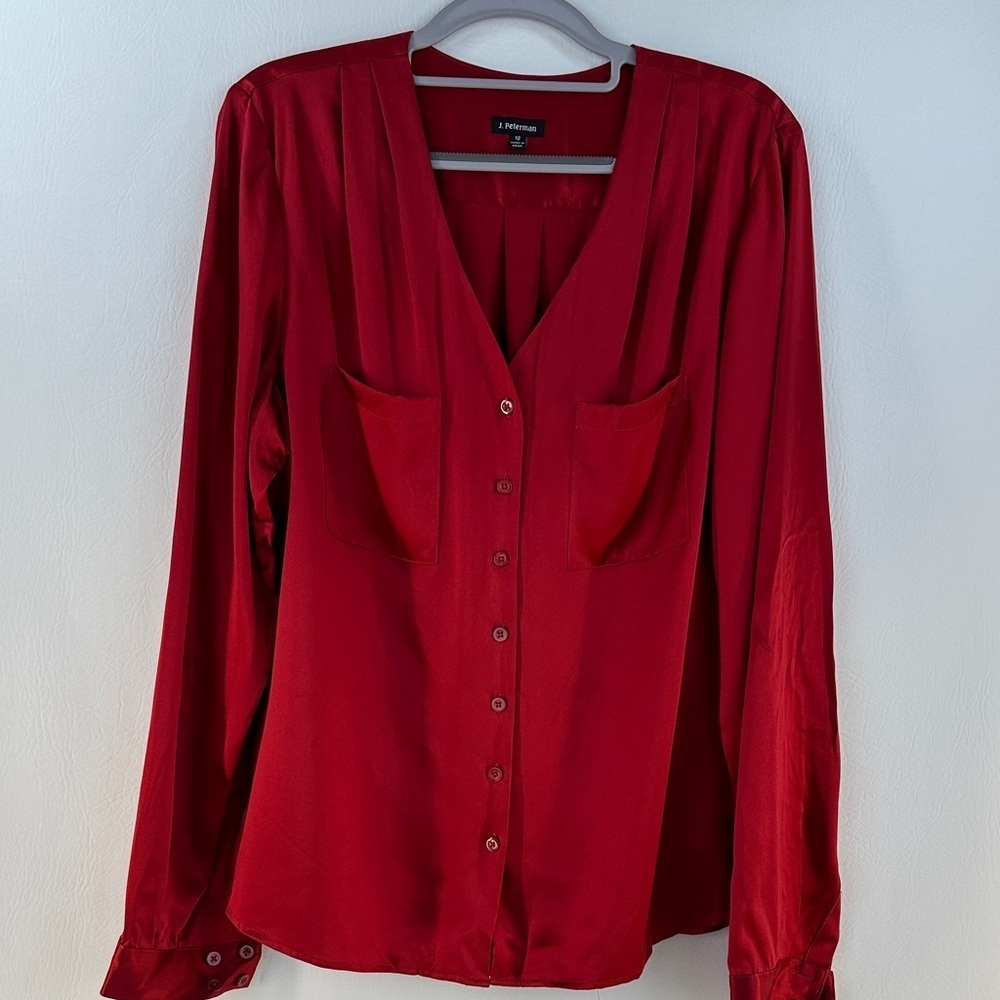 J Peterman 100% Silk Button Down Long Sleeve Shirt
